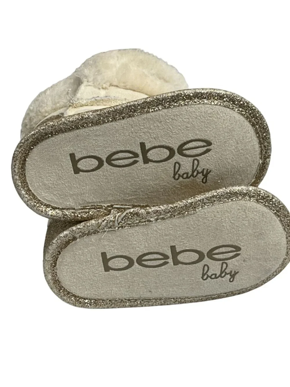 Bebe Baby Girls Boots Size 2 Cream Faux Suede Faux Fur Gold Winter Booties
